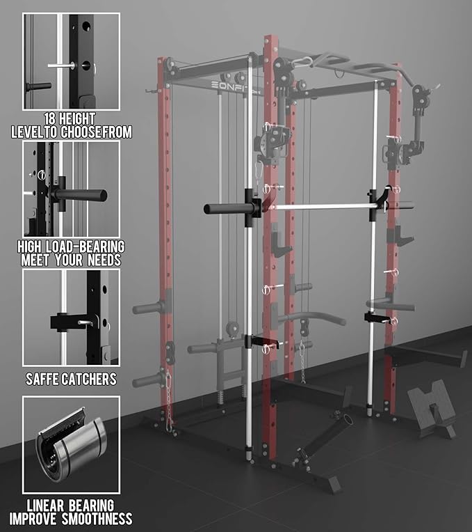 Eonfit E3 Smith Machine with 360°Rotating Arm for Home Gym Equipment, Multi-Function Power Cage Squat Rack with Cable Crossover LAT Pulldown Pulley System All in One