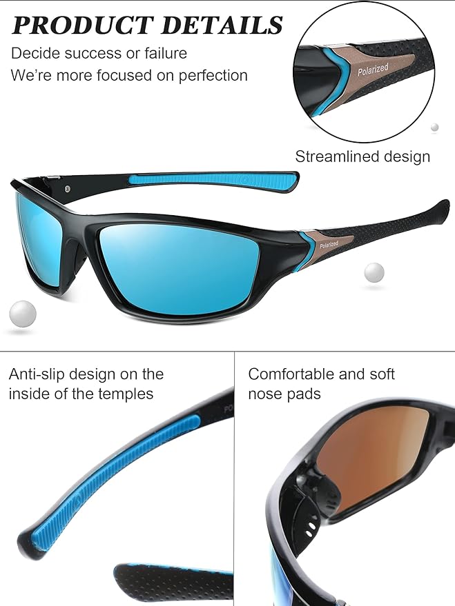 Frienda 6 Pack Polarized Sport Sunglasses for Men Multipack Fit over Glasses Pack Lot Set Men's Sport Fishing Eyeglasses