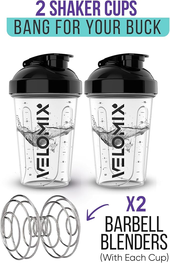'-2 Pack- 20 oz Protein Shaker Bottles for Protein Mixes - 2x Wire Whisk, Leak Proof Shaker Cups for Protein Shakes and Pre Workout, Protein Shaker Bottle Pack, Protein Mixer Cup (Clear Prime)