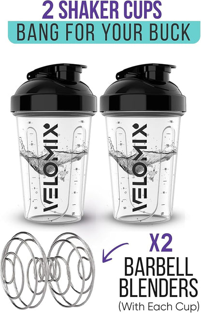 '-2 Pack- 20 oz Protein Shaker Bottles for Protein Mixes - 2x Wire Whisk, Leak Proof Shaker Cups for Protein Shakes and Pre Workout, Protein Shaker Bottle Pack, Protein Mixer Cup (Clear Prime)