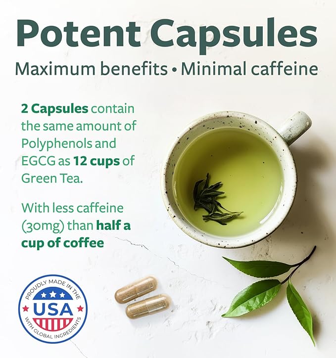 EGCG Green Tea Extract Capsules - Super High Potency Green Tea Pills Antioxidant Rich Formula Packed with Polyphenols Catechins & EGCG - 500mg Per Capsule - Non-GMO & Made in the USA (Trial Size)