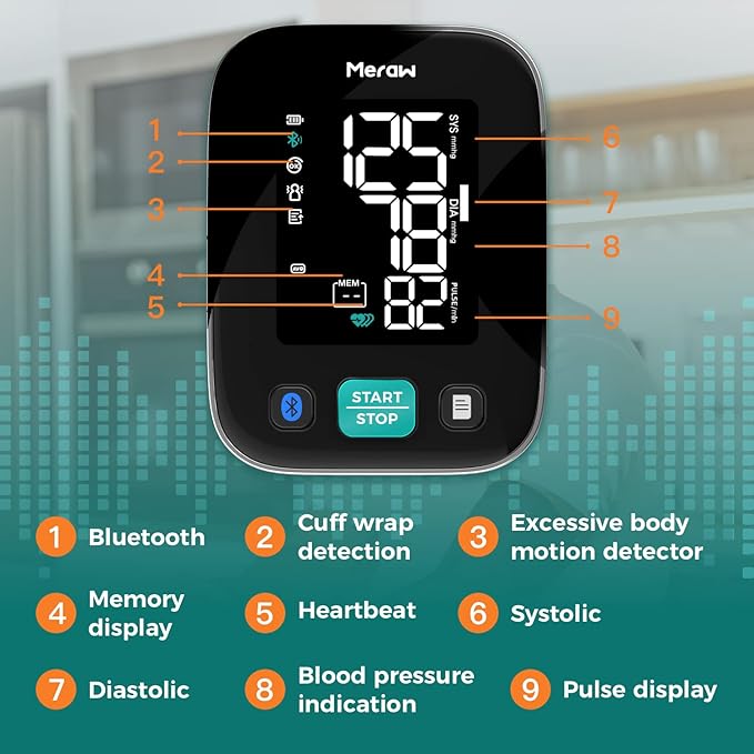 Blood Pressure Monitors for Home Use with APP Health Tracking, Blood Pressure Cuff Arm 8.6-16.5' with Automatic Pressurization, Irregular Heartbeat Monitoring, 8 AAA Batteries (Black)