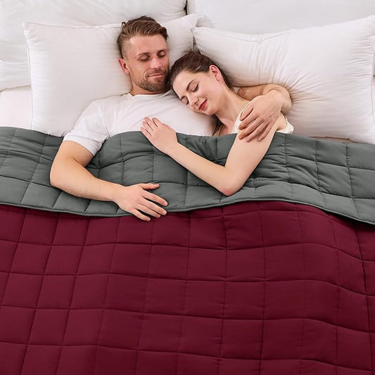 King Size Weighted Blanket for Adults (30 lbs, 80” x 87”, Red Grey) Cooling Heavy Blanket for Sleeping Perfect for 290-310 lbs, Breathable Blanket for Adults & Couple All Season, Machine Washable