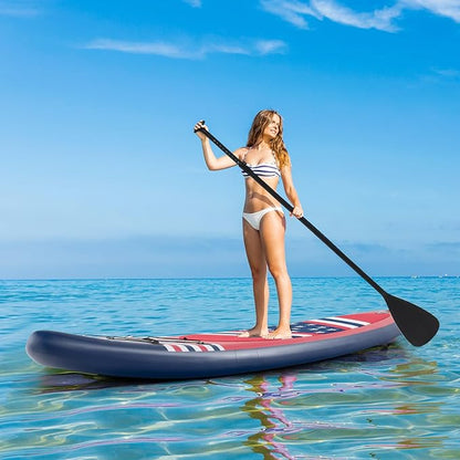 GYMAX Stand Up Paddle Board, Inflatable SUP with Wide Non-Slip EVA Deck, Accessories-Leash, D Rings, Hand Pump, Adjustable Paddle & Backpack, Paddle Boards for Adults Youth