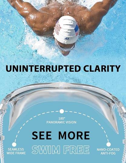 180°Panoramic Swim Goggles Adult, Ultra-Comfort Liquid Silicone Anti-Fog/UV Pool & Outdoor Women Men Youth