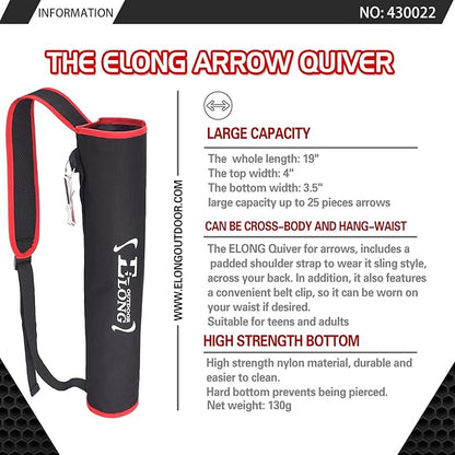 Elong Adjustable Archery Back Arrow Quiver Holder - Upgraded Quiver Arrows for Compound Recurve Bow and Hunting Target Practicing Youth and Adults