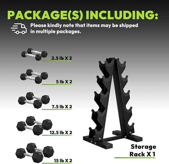 Hex Dumbbell Sets with Rack, 60-550 lb Rubber Encased Exercise & Fitness Dumbbells Set with Rack Option, Hand Weight for Strength Training, Weight Dumbbells