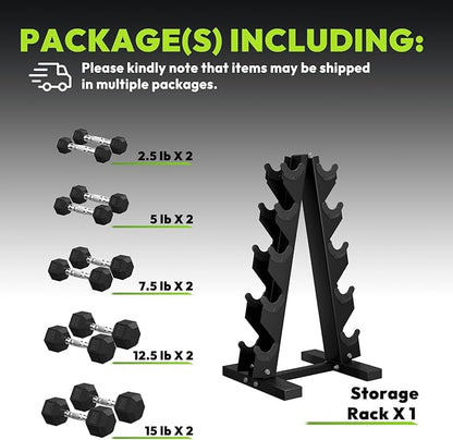 Hex Dumbbell Sets with Rack, 60-550 lb Rubber Encased Exercise & Fitness Dumbbells Set with Rack Option, Hand Weight for Strength Training, Weight Dumbbells