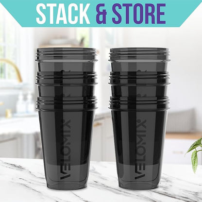 '-6 PACK- Shaker Cups for Protein Shakes 20 oz - 6x Wire Whisk | Leak Proof Protein Shaker Bottle for Protein Shakes, Shaker Bottle Pack for Pre & Post Workout, Shaker Cup (ALL IN BLACK)