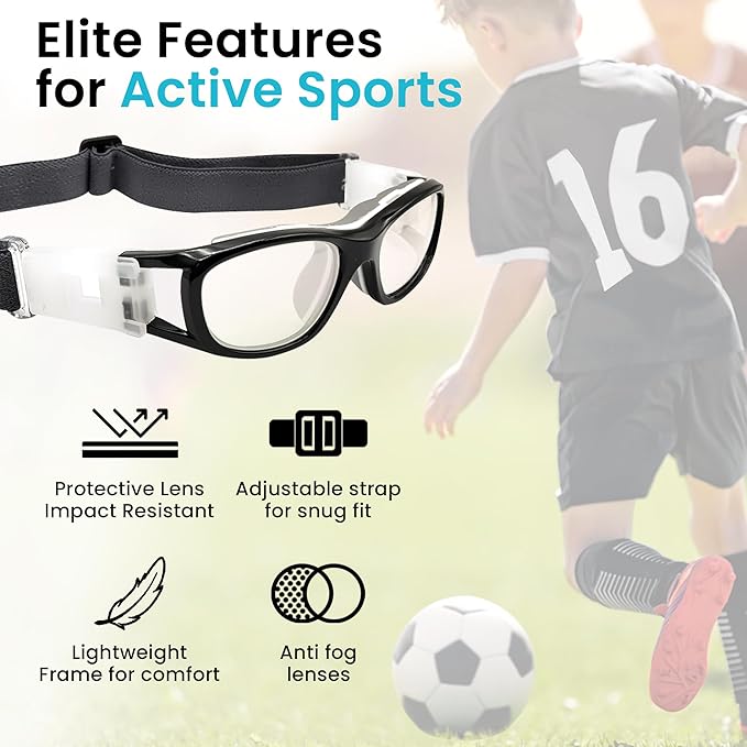 BLUE CUT Safety Basketball Goggles For Kids for Outdoor Sports Activities Anti Fog Replaceable to Prescription Lenses