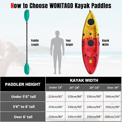 Kayak Paddles with Alloy Shaft and PP Blade, Floating Kayaking Oars, Adjustable 230-250 cm/90-98 Inches, 210-230 cm/82-90 Inches
