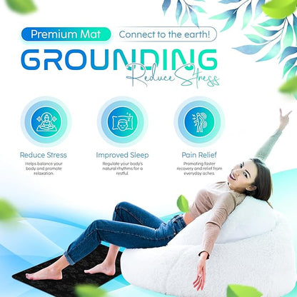 Grounding Mat for Feet, Chair & Yoga | Earthing Grounding Mat for Pain Anxiety Pain Relief, Inflammation | Spacious Grounding Pads for Sleep & Wellness | Includes Grounding Tester, Cable & Mat Tester