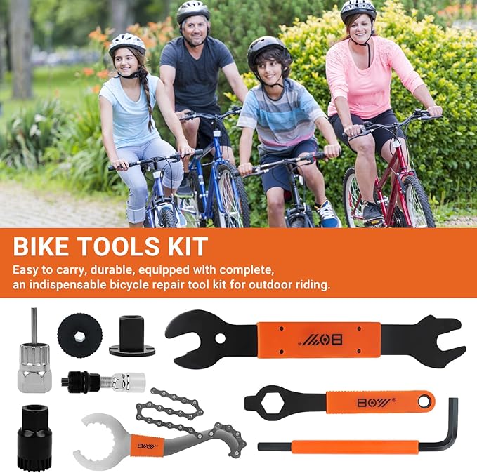 FOUUAAOOU Bike Tools Kit, Has 3 in 1 Bike Cassette Removal Tool, Bike Pedal Wrench, Bicycle Crank Removal Tool, Bottom Bracket Remover and Rotor Lockring Removal Tool, Bike Repair Tool Set