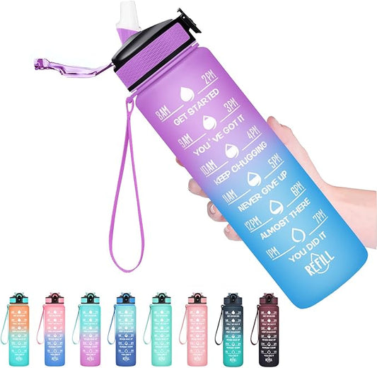 Hyeta 32 oz Water Bottles with Times to Drink and Straw, Motivational Water Bottle with Time Marker, Leakproof, Drinking Sports Water Bottle for Fitness, Gym and Outdoor