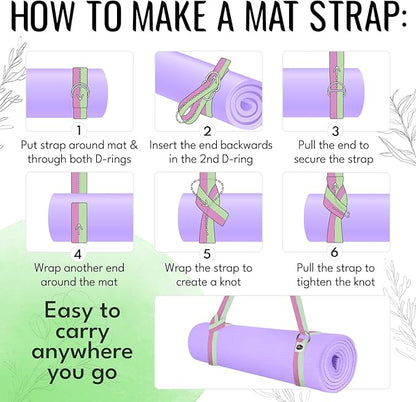 TECEUM Yoga Strap & Mat Strap – 2 IN 1 – Cotton – 6 ft 8 ft 10 ft (30+ colors) – Adjustable Non-Slip Belt for Yoga, Pilates, Stretching, Physical Therapy, Fitness & Home Workout – For Carrying Mats