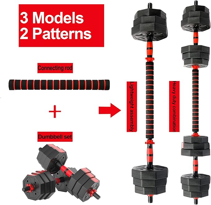 Adjustable Dumbbell Set, 5-44 lbs Free Weight Set with Connector for Barbell, Dumbbells, Push-Up Options, Fitness Exercises for Home Gym Suitable Men/Women