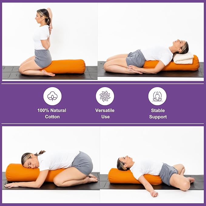 Yogikuti Iyengar Yoga Bolster for Restorative Yoga and Meditation – Lightweight Cotton Support Pillow with Handle for Easy Carry, Versatile for Pose Modification, Balance, Back Relief, and Relaxation