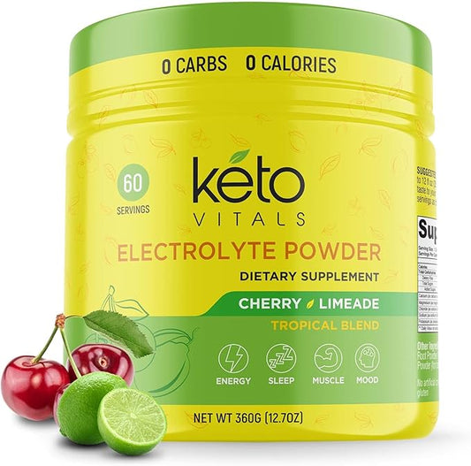 Keto Vitals Electrolytes Powder | Keto-Friendly Electrolytes with Potassium, Magnesium, Sodium, Calcium | Keto Electrolytes Supplement Energy Drink Mix | Sugar-Free, Zero Calories, Zero Carbs