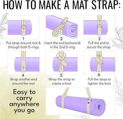 TECEUM Yoga Strap & Mat Strap – 2 IN 1 – Cotton – 6 ft 8 ft 10 ft (30+ colors) – Adjustable Non-Slip Belt for Yoga, Pilates, Stretching, Physical Therapy, Fitness & Home Workout – For Carrying Mats