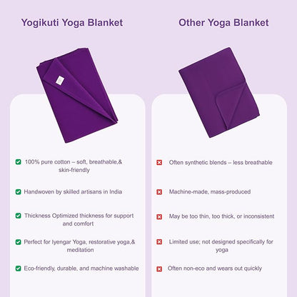 Yogikuti Iyengar Cotton Yoga Blanket Set of One – Thick Handwoven Yoga Blankets for Restorative Yoga, Meditation & Pranayama – Premium Cotton Yoga Blanket for Support & Comfort in Pranayama (Purple)