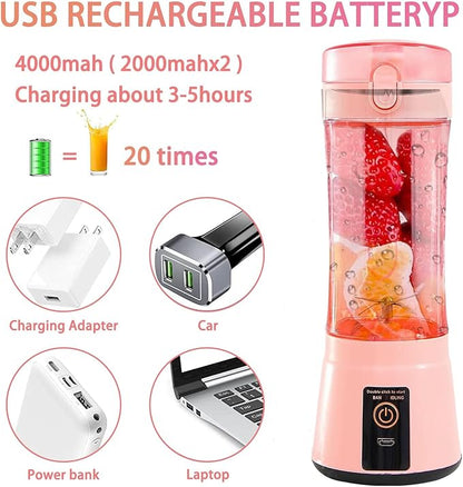 13.5oz Portable Blender for Smoothies, Shakes, and Juices - USB Rechargeable Mini Blender Cup With Protection Design for Home, Office, Outdoors - Multi-purpose Pink A4221