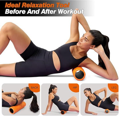 Foam Roller,High Density 15" Foam Roller, Wave Textured Massage Back Roller for Deep Muscle Massage Pilates Yoga,Fitness Exercise Roller for Whole Body Release(Orange)