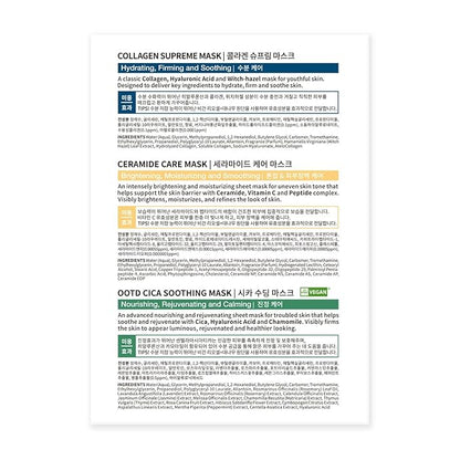 Hydrating Soothing Sheet Masks Gift Set for Skincare, Korean Vegan Sheet Mask for Dry, Sensitive Skin, Calming, Smoothing, Brightening, Collagen, Ceramide, Cica, Hyaluronic Acid 30EA