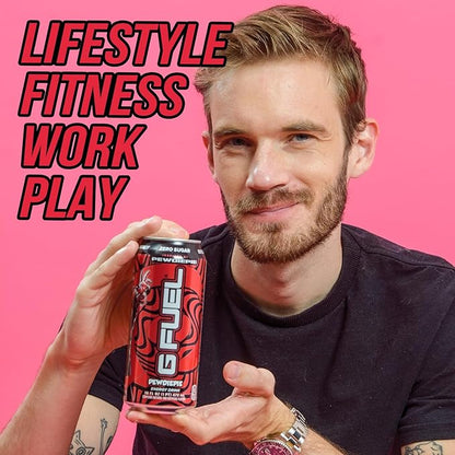 G Fuel Energy Drink, Lingonberry, Sugar Free Beverage with 300mg Caffeine, Daily Energy Boost with Focus Amino, Vitamin + Antioxidants, 16 oz Cans (PewDiePie, 12-Pack)