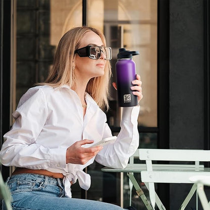 32 oz Insulated Water Bottle | Thickened Stainless Steel Vacuum Metal | Portable Sports Water Jug for Gym and Hiking with Straw, Carrier Bag, Handle Strap | BPA-Free 32 oz