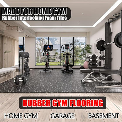 0.6 Inch Thick 72 Sq Ft Rubber Gym Mat,18 Tiles 24 x 24 in