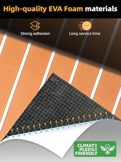 FOCEAN Boat Flooring EVA Foam Boat Decking Faux Teak Marine Flooring Boat Mat Boat Carpet Sheet for Motorboat RV Yacht Kayak Surfboard, 94.5"x 47.2"/35.4"/23.6"/15.7"