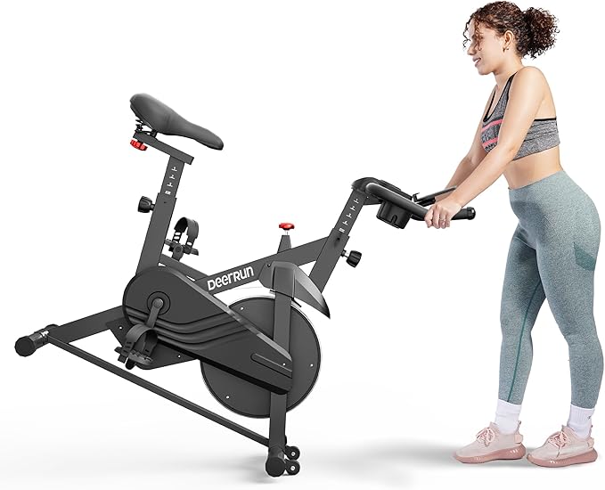 DeerRun Exercise Bike, Indoor Cycling Bike Brake Pad/Adjustable Magnetic Stationary Bike with App, Low Noise Workout Bike for Home Cardio 300lbs Weight Capacity with Pad Mount & LCD Monitor