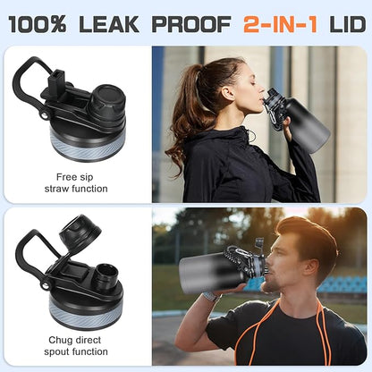 Insulated Water Bottle 64 oz, Half Gallon Water Jug Cold 48H, BPA Free Stainless Steel Bottles with Straw/Chug 2-in-1 Lid, Bag, Paracord Handle, Silicone Boot, Sports Gym School Metal Flask