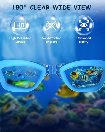 Kids Swim Goggles, Swimming Goggles for Kids Toddlers 3-14 with Swim Cap, Nose Clip, Nose Bridge, Ear Plugs