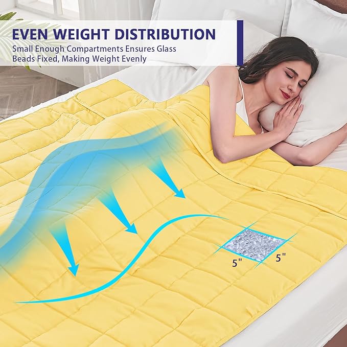 King Size Weighted Blanket for Adults (20 lbs, 80” x 87”, Yellow) Cooling Heavy Blanket for Sleeping Perfect for 190-210 lbs, Breathable Blanket for Adults & Couple All Season, Machine Washable