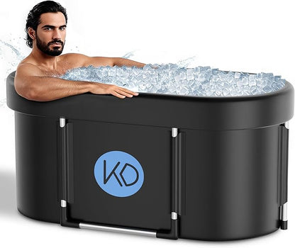 KERDOM Ice Bath Tub for Athletes, Portable Cold Plunge Tub, XL 129 Gal Bathtub for Recovery, Large Oval Foldable Bathtub with Cover for Cold Water Therapy at Home, Gyms, Outdoor, Indoor