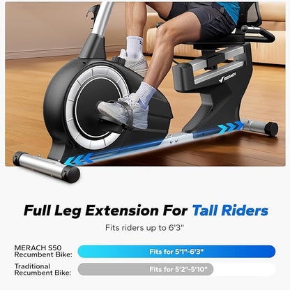 MERACH Recumbent Exercise Bikes for home, Light Commercial High-end Recumbent Bike for Seniors Adults, Magnetic Recumbent Exercise Bike with Smart Bluetooth and Exclusive App, LCD, Heart Rate Handle