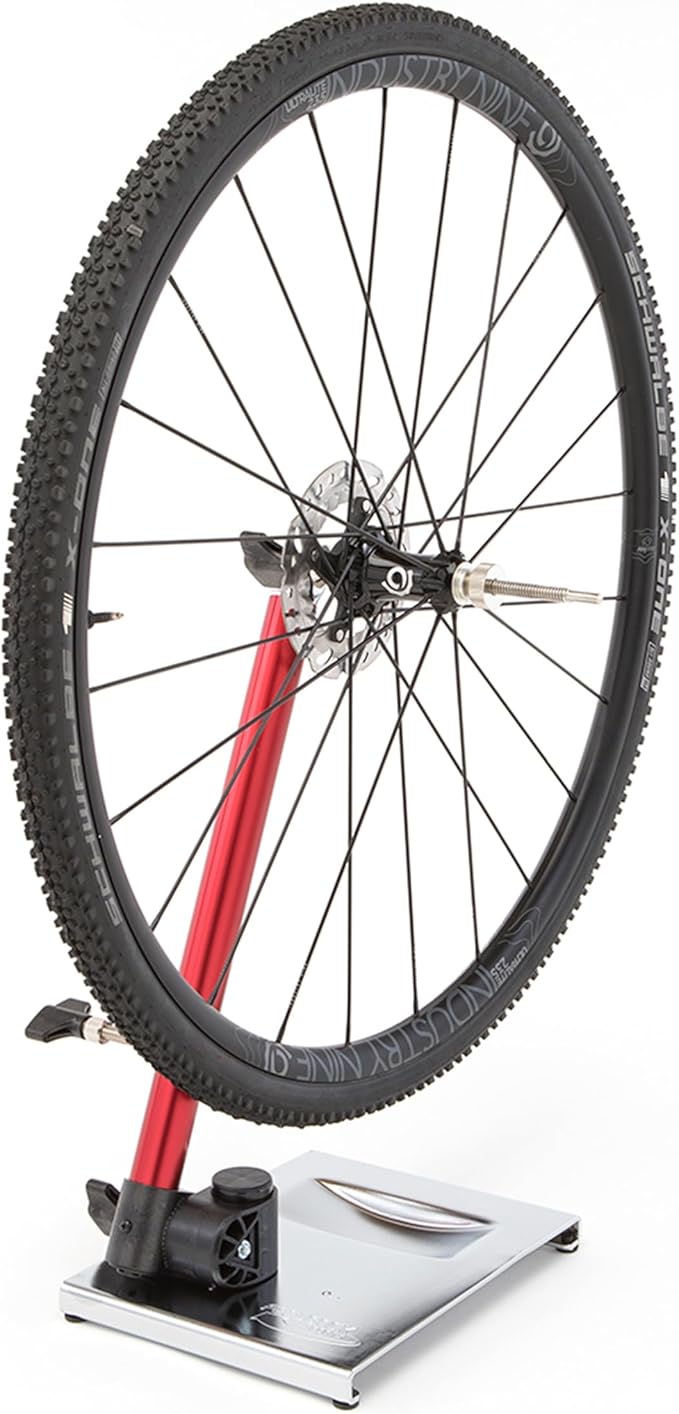 FEEDBACK SPORTS | Pro Truing Stand with Thru Axle Adapter | Compact and Portable Lightweight Aluminum | Integrates With Repair Stand | Precision Spring-Loaded Tip Verifies Lateral True