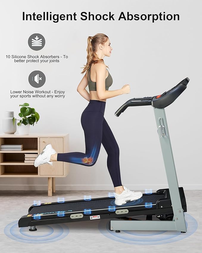 Treadmill with Auto Incline - 300 lb Capacity, 3.0HP Folding Electric Treadmill Up to 8.5 MPH Speed, Running Machine with 17.5" Wide Tread Belt and Bluetooth Speaker for Home Use