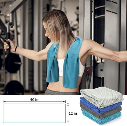 YESLIFE 4 Pack Cooling Towel 40"x12", Gym Towels for Men and Women, Soft Breathable Workout Towels for Yoga, Running, Sport, & More (Black, Dark Blue, Blue, Grey)