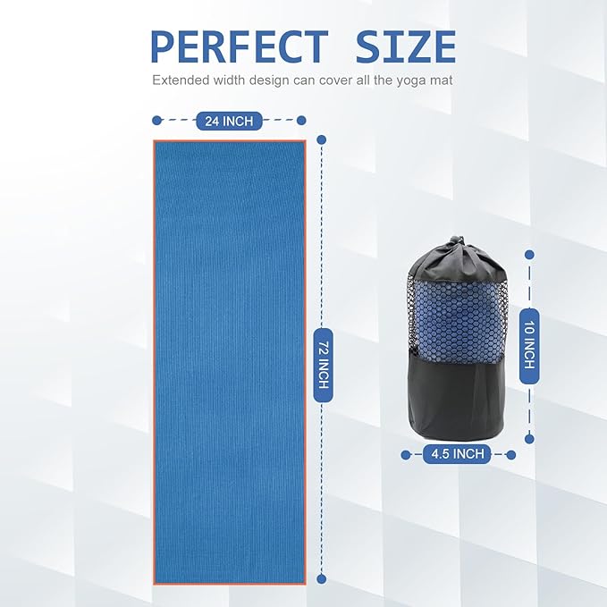 Eunzel 2 Pack Hot Yoga Towel with Grip Dot, Non Slip Yoga Mat Towe Sweat Absorbent Towel for Hot Yoga,Bikram, Pilates and Fitness 72" x 24", Dark Cyan/Steel Blue