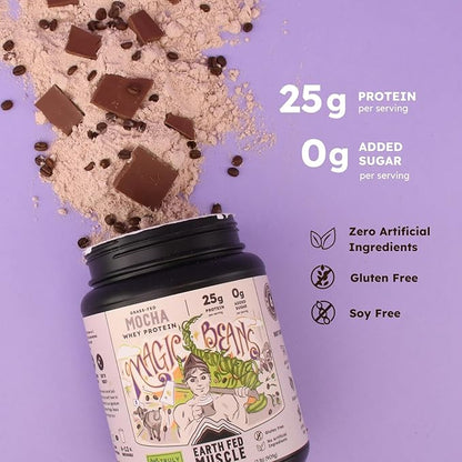 Earth Fed Muscle Magic Beans Mocha Truly Grass Fed Whey Protein Powder - No Artificial Ingredients, Soy Free, Gluten Free, Non-GMO and Hormone Free (2 Pound, 29 Servings, Mocha)
