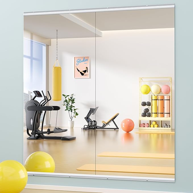 Hasipu Home Gym Mirror 71"x32"(Each)-2 PCS Large Full Body Mirror for Yoga, Large Wall Mirror Full Length for Fitness, Garage, Dance Studio, 0.16in Tempered Glass Frameless Mirror-UL