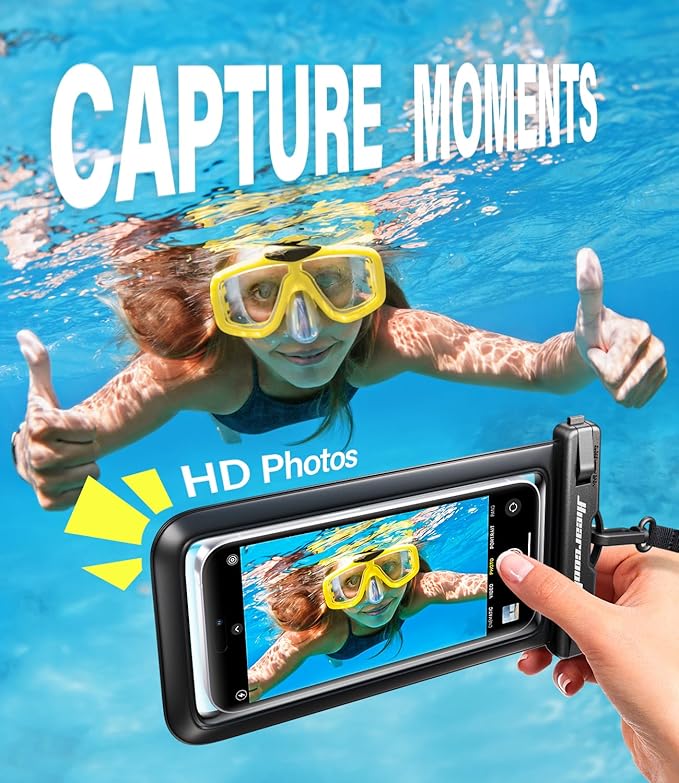 Hiearcool Waterproof Phone Pouch, Universal Case Compatible for iPhone 17 16 15 14 13 Pro Max Plus Up to 8.3", IPX8 Beach Travel Essentials-Black-2 Pack