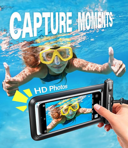 Hiearcool Waterproof Phone Pouch, Universal Case Compatible for iPhone 17 16 15 14 13 Pro Max Plus Up to 8.3", IPX8 Beach Travel Essentials-Black-2 Pack