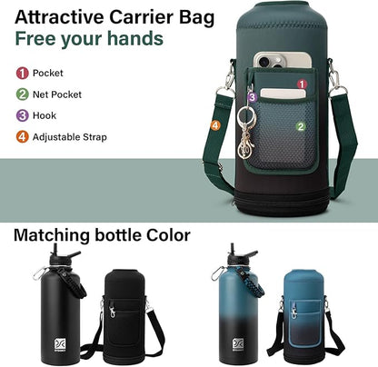 Insulated Water Bottle | Thickened Stainless Steel for Gym and Hiking with Straw, Carrier Bag, Handle Strap | BPA-Free 87 oz