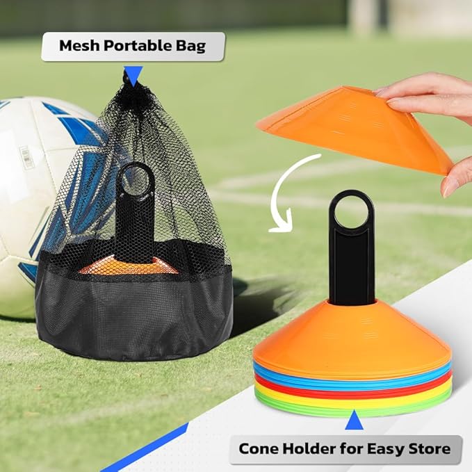 GHB Soccer Cones 25/50/100 Pack Disc Soccer Sport Cones Training Field Marker Agility Cones for Traffic, Basketball, Coaching, Practice Equipment Includes Cone Drills Guide