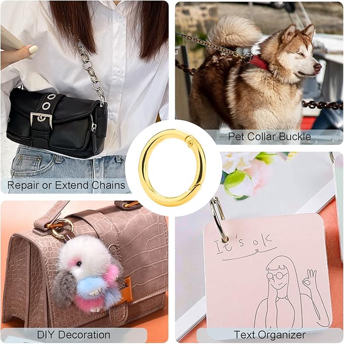 10 Pack 1 Inch Gold Spring O Rings, Metal Keychain Ring Round Carabiner Clips for Replacement Purse Ring Hardware, Keyrings Buckles, Paracord Keychain Lanyard, Home Car Keyrings Attachment