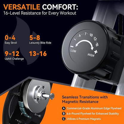 Foldable Exercise Bike Stationary Bikes for Home, 5 IN 1 Indoor Workout Bike, Cycling Bike with 16-Level Quiet Magnetic Resistance, 6.6 LBS Flywheel and 300LBS Capacity, 2025 Designed 817 X-bike