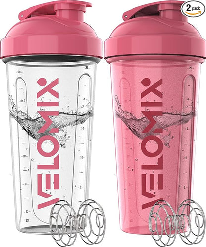 '-2 Pack- 28 oz Protein Shaker Bottles for Protein Mixes - 2x Wire Whisk | Leak Proof Shaker Cups for Protein Shakes | Protein Shaker Bottle Pack (Pink/Transparent)